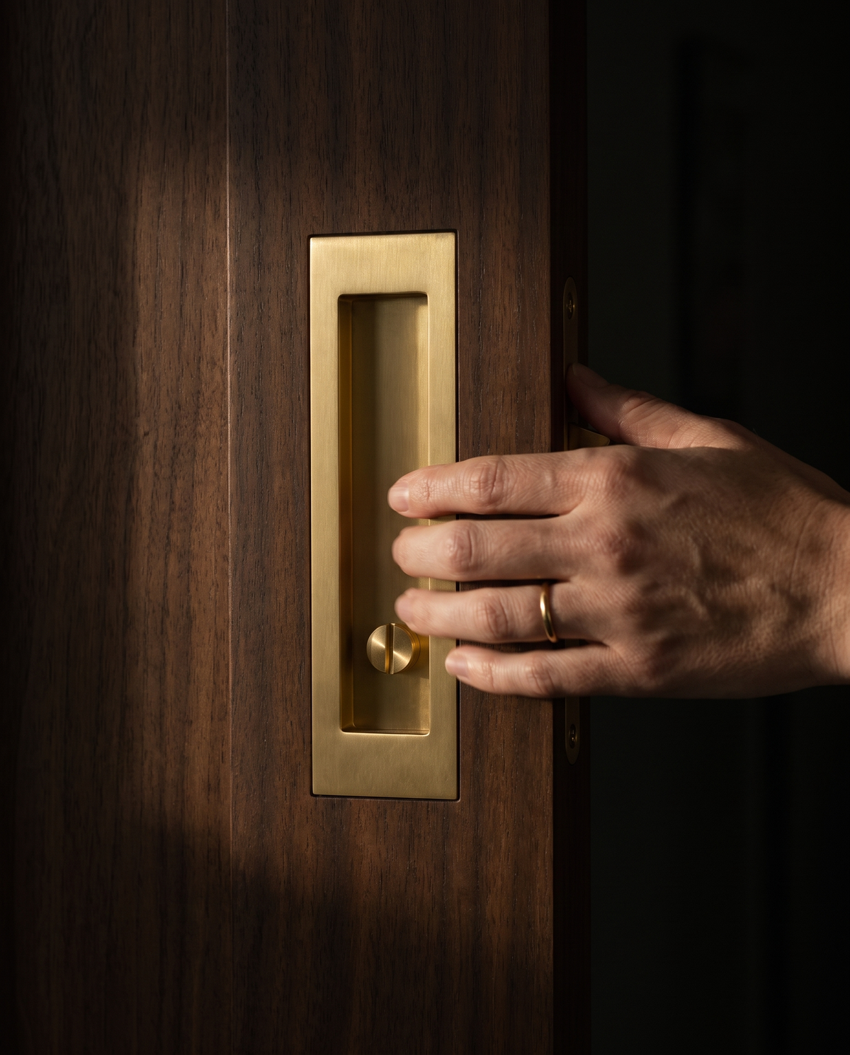 Lira Recessed Brass Pocket Door Set