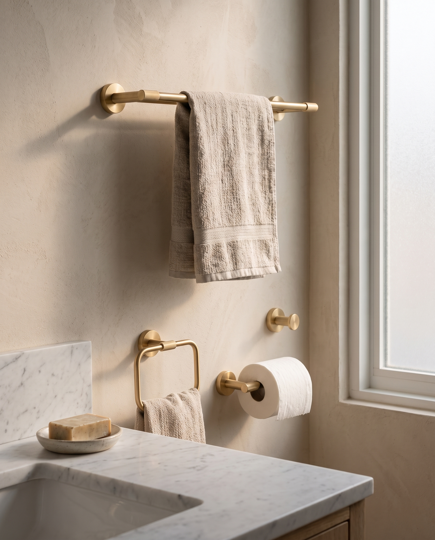 Aureo Round-Knurled Bathroom Hardware Family