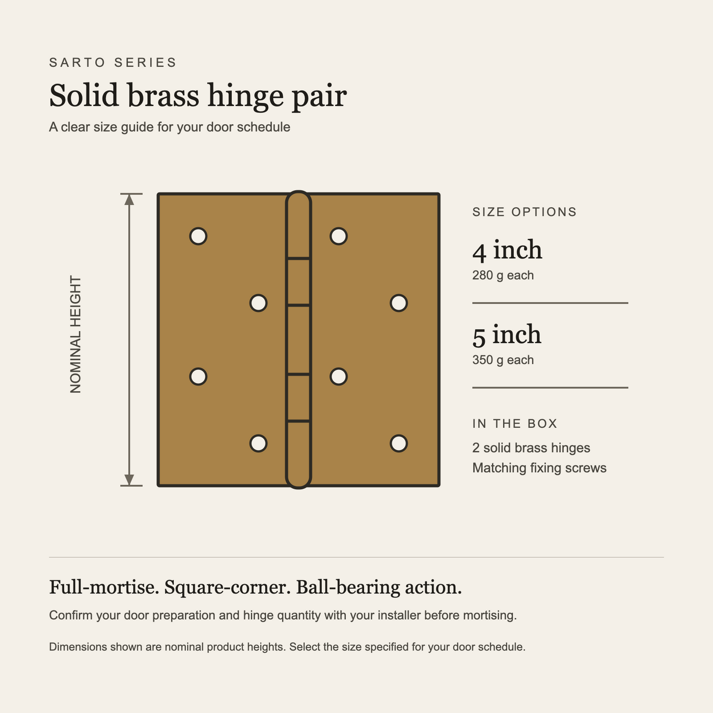 Sarto Solid Brass Ball-Bearing Door Hinge Pair