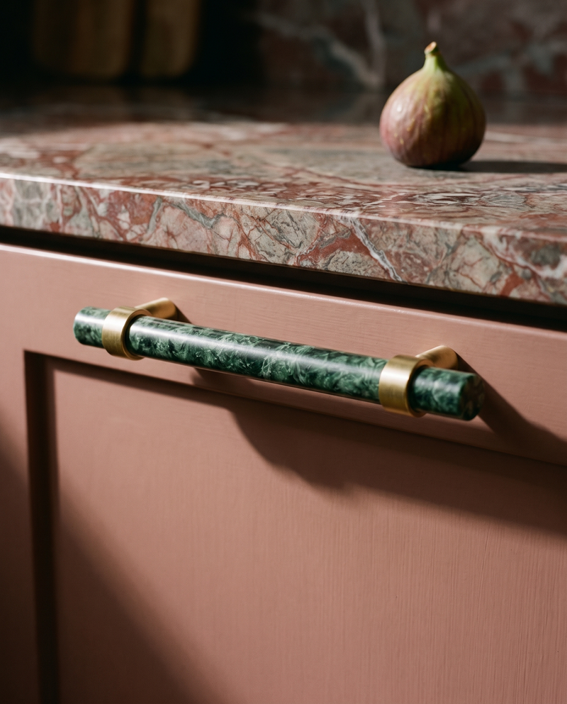 Verde and White Marble Bar Pull