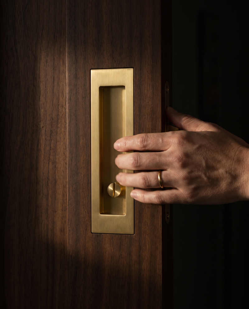 Lira Recessed Brass Pocket Door Set