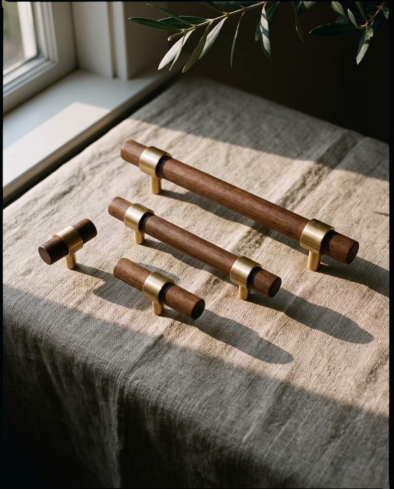 Nola Walnut and Brass Cabinet Series