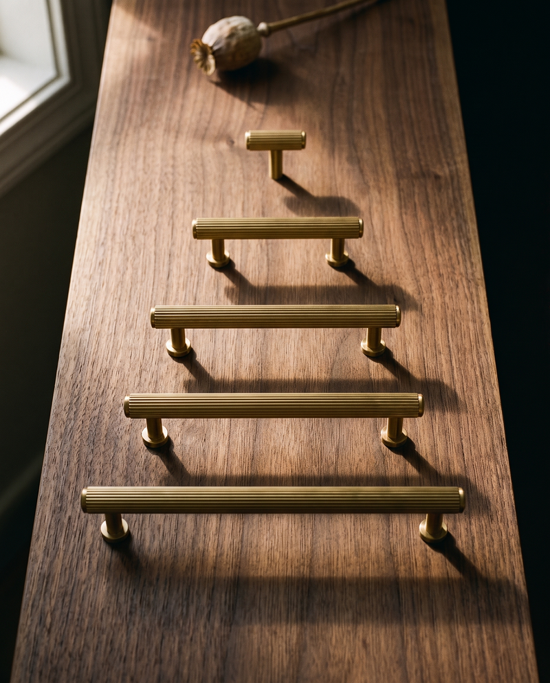 Riva Ribbed Solid Brass Cabinet Family
