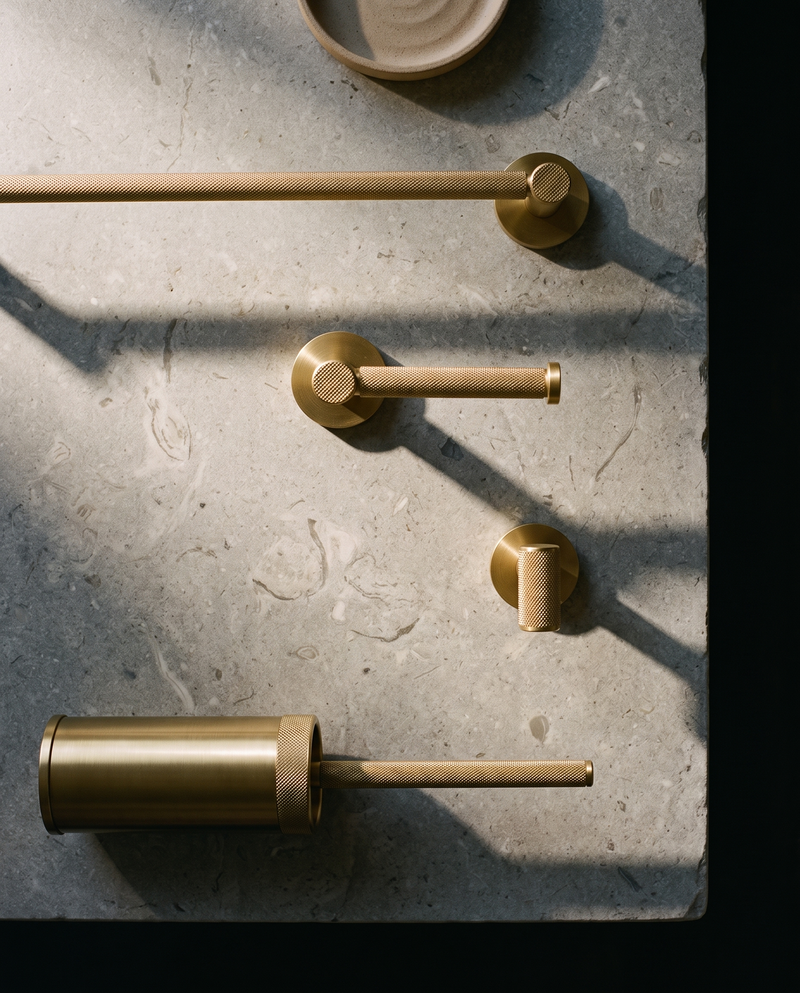 Varen Knurled Brass Bathroom Set