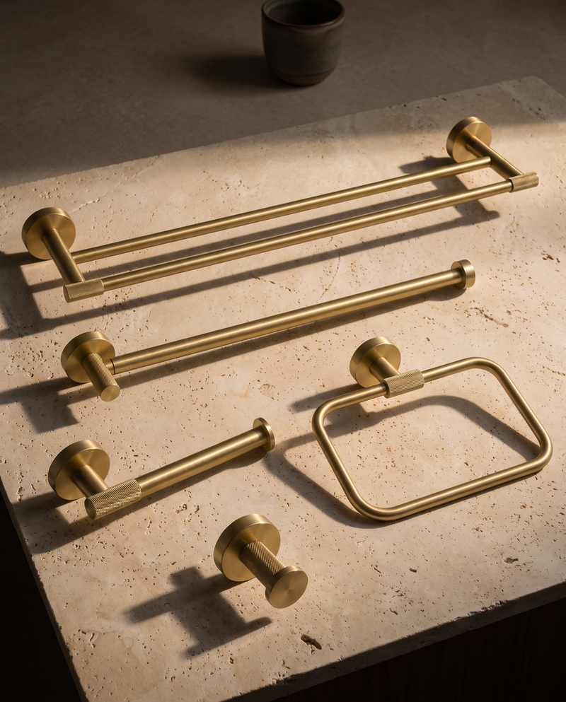 Aureo Round-Knurled Bathroom Hardware Family