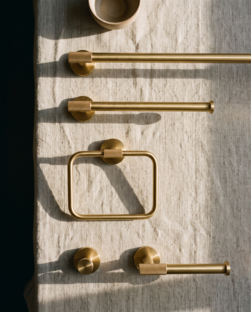 Cadenza Knurled Brass Bathroom Accessory Suite