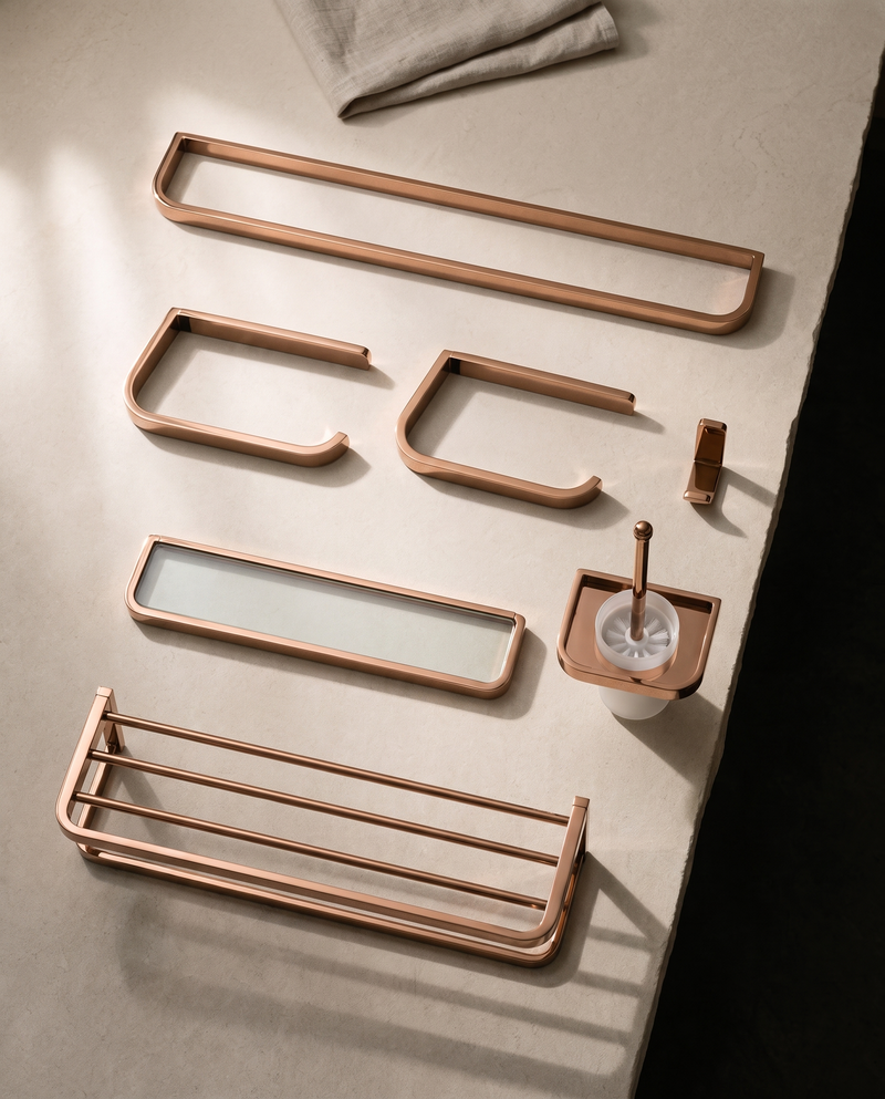 Rosata Rose-Gold Solid Brass Bathroom Family