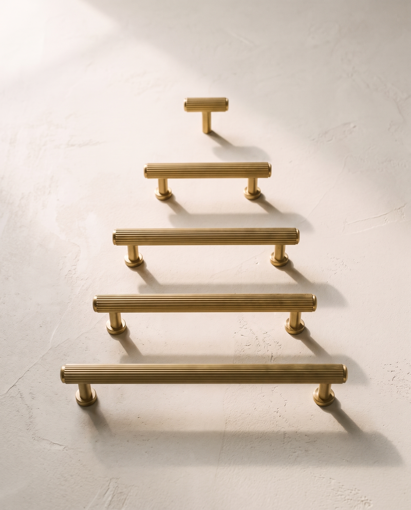 Riva Ribbed Solid Brass Cabinet Family