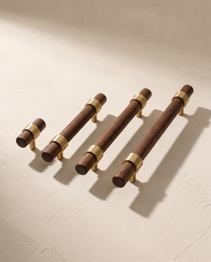 Nola Walnut and Brass Cabinet Series