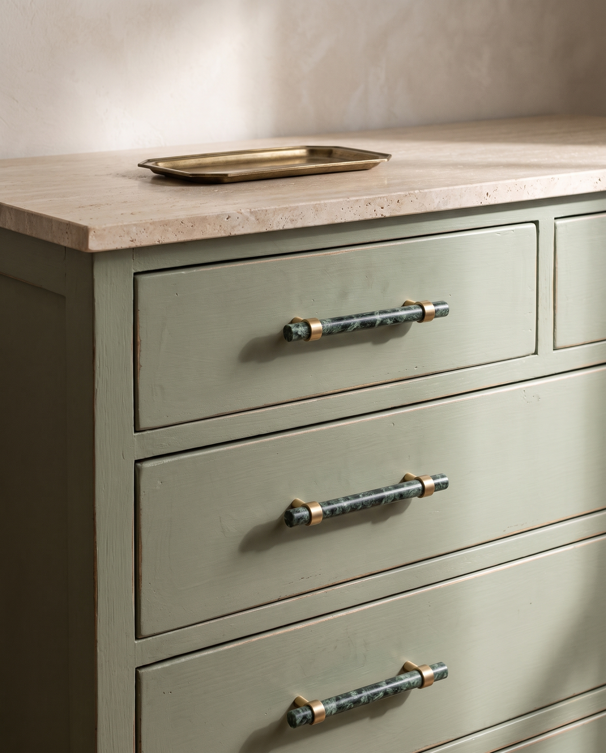 Verde and White Marble Bar Pull
