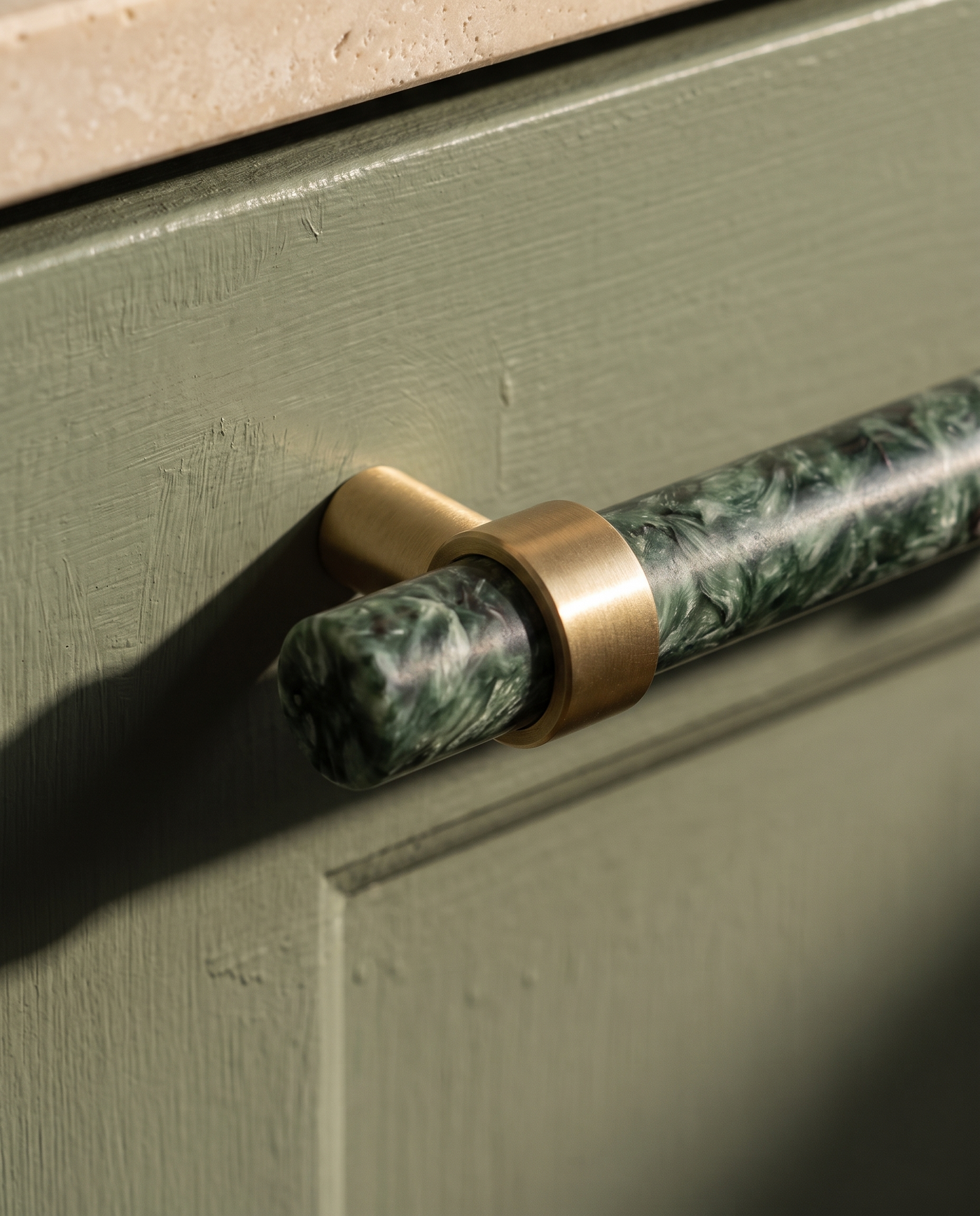 Verde and White Marble Bar Pull