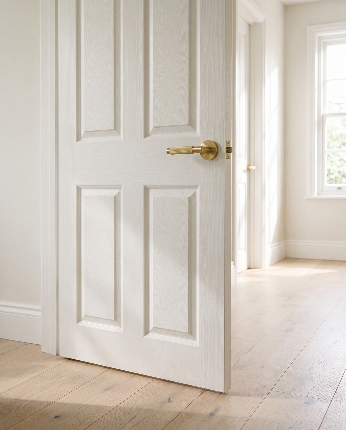 Lina Ribbed Solid Brass Door Lever Set