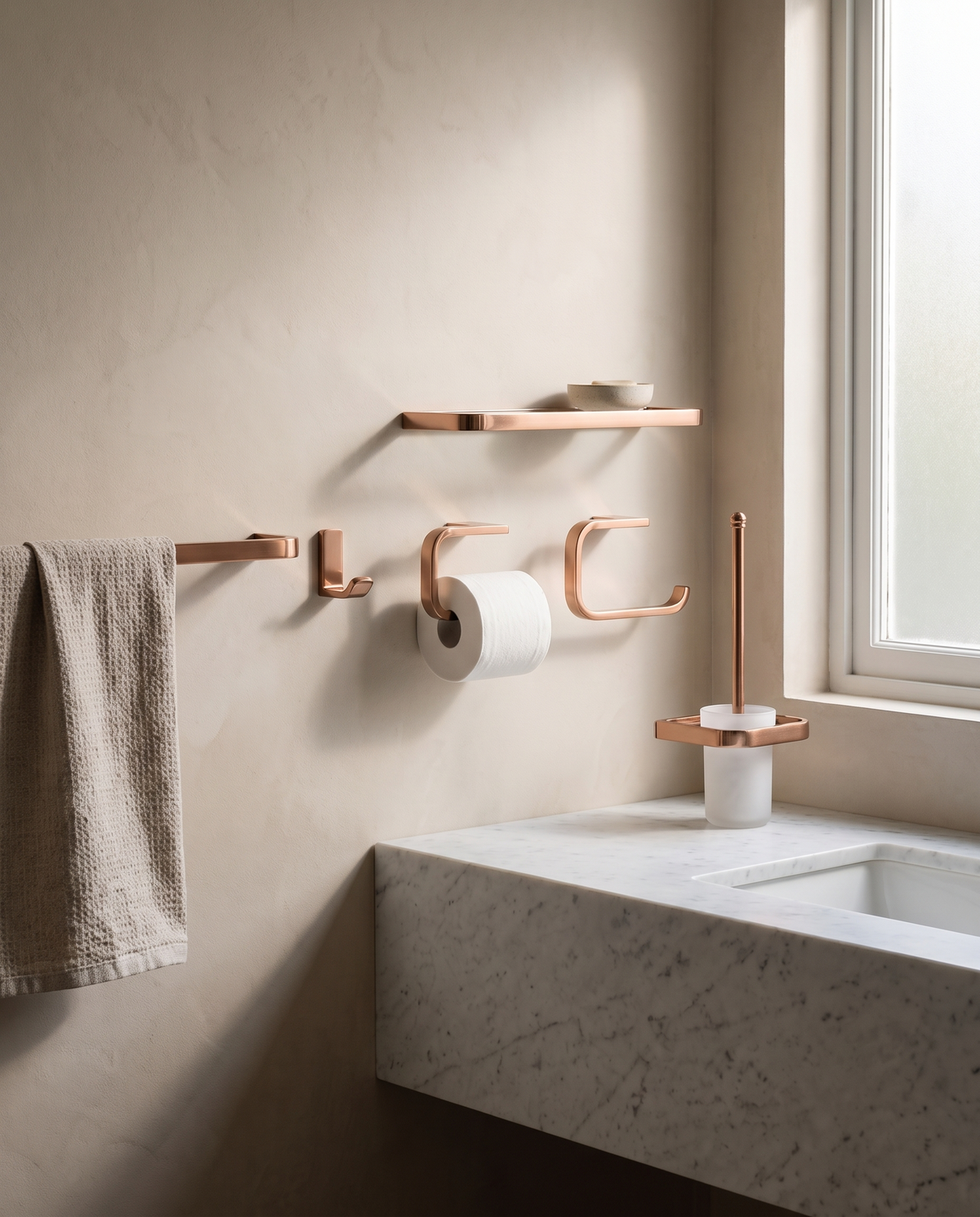 Rosata Rose-Gold Solid Brass Bathroom Family
