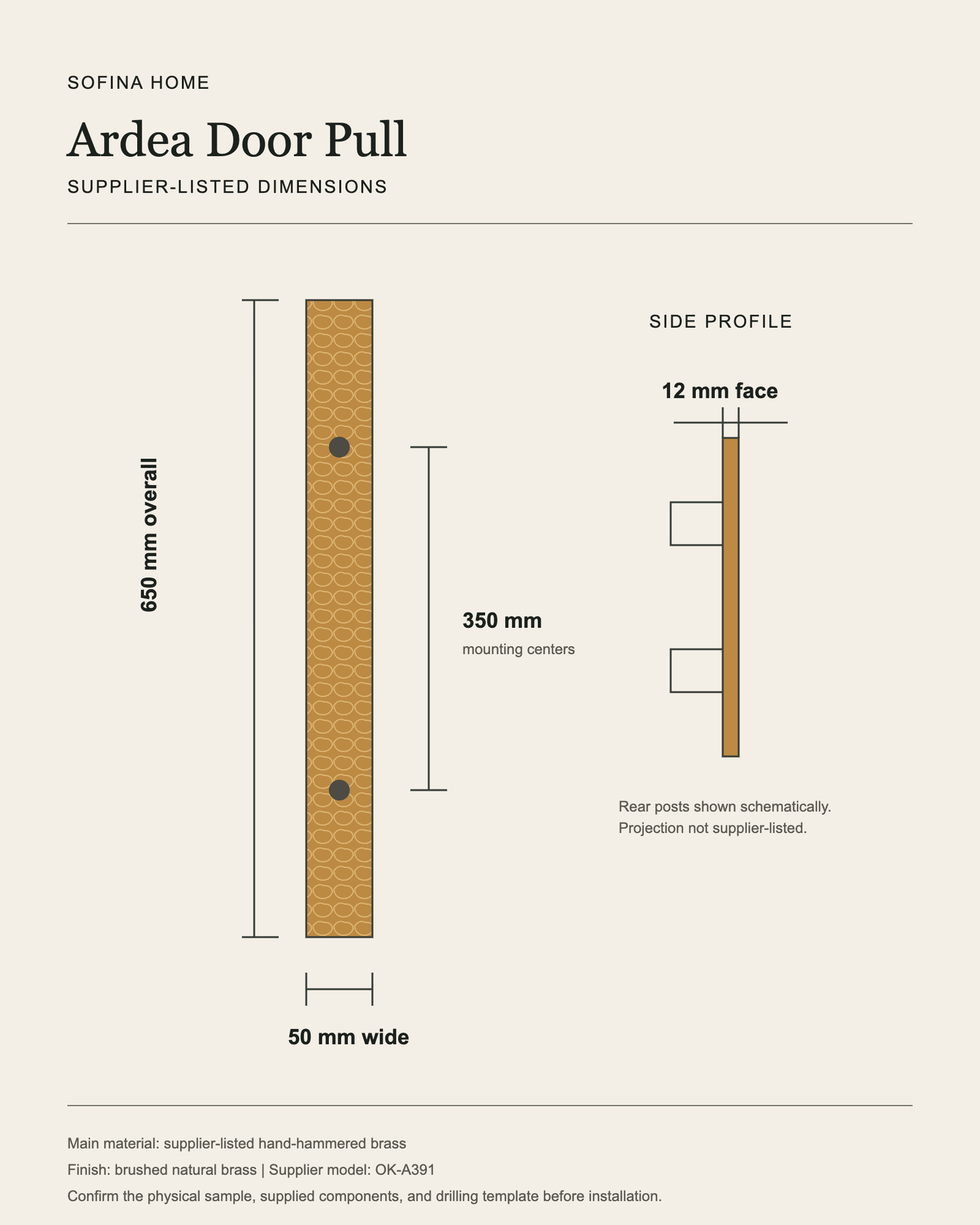 Avelin Hand-Hammered Brass Architectural Door Pull Pair