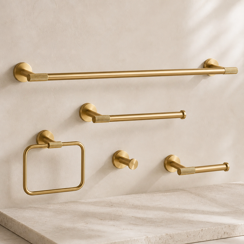 Cadenza Knurled Brass Bathroom Accessory Suite
