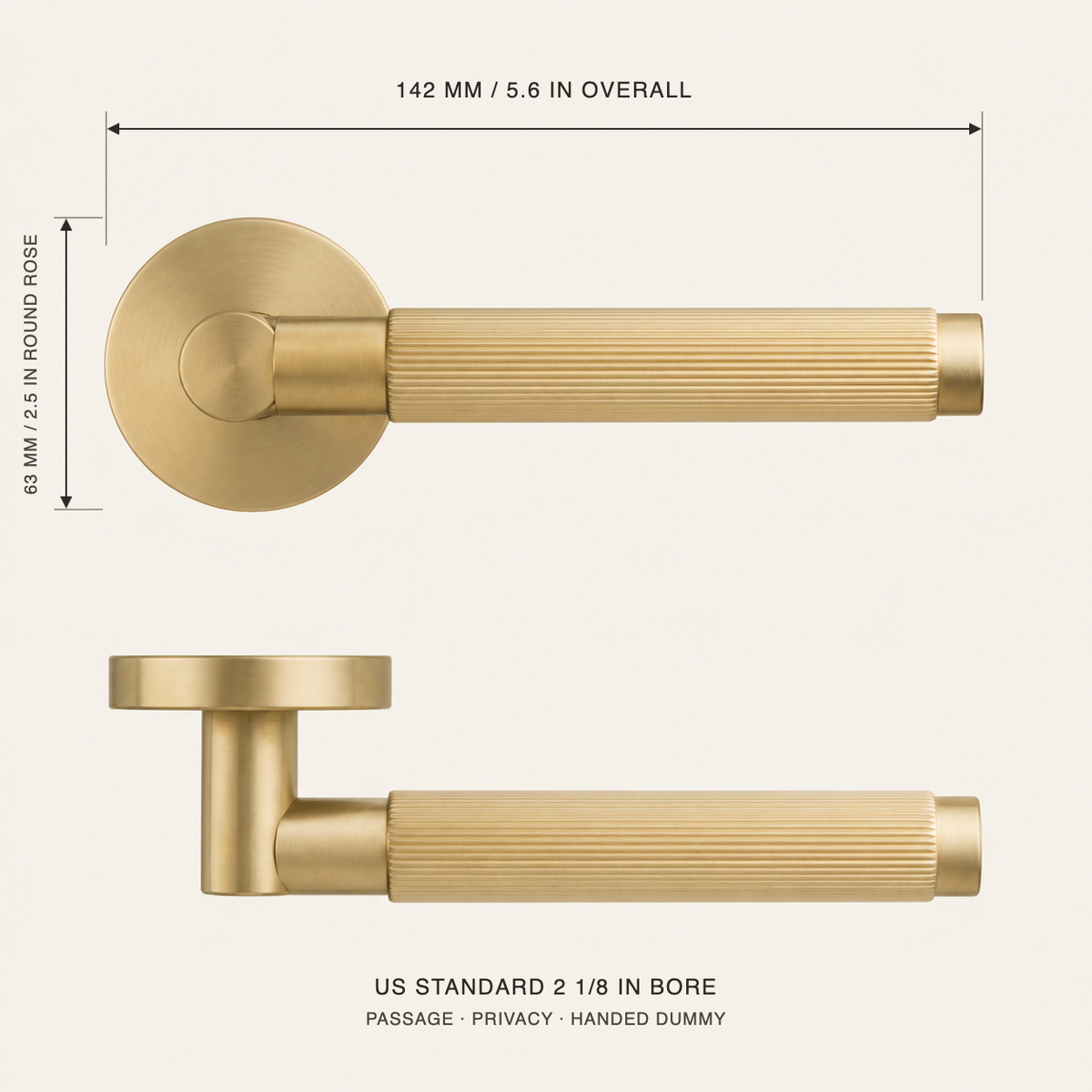 Lina Ribbed Solid Brass Door Lever Set