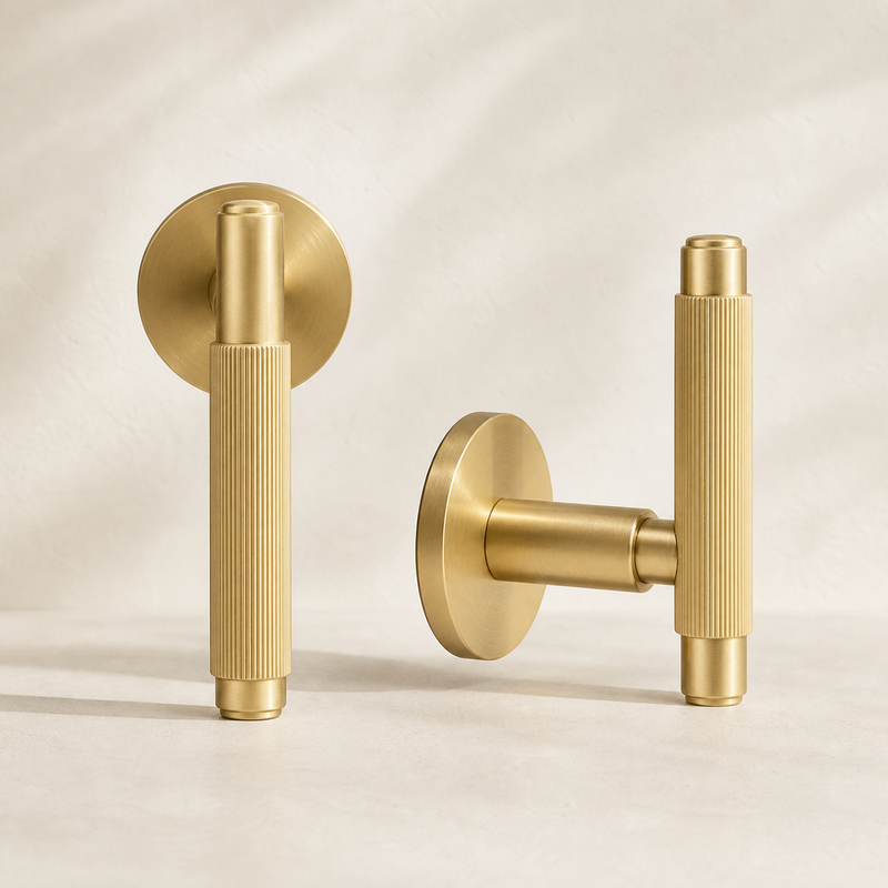 Lina Ribbed Solid Brass Door Lever Set