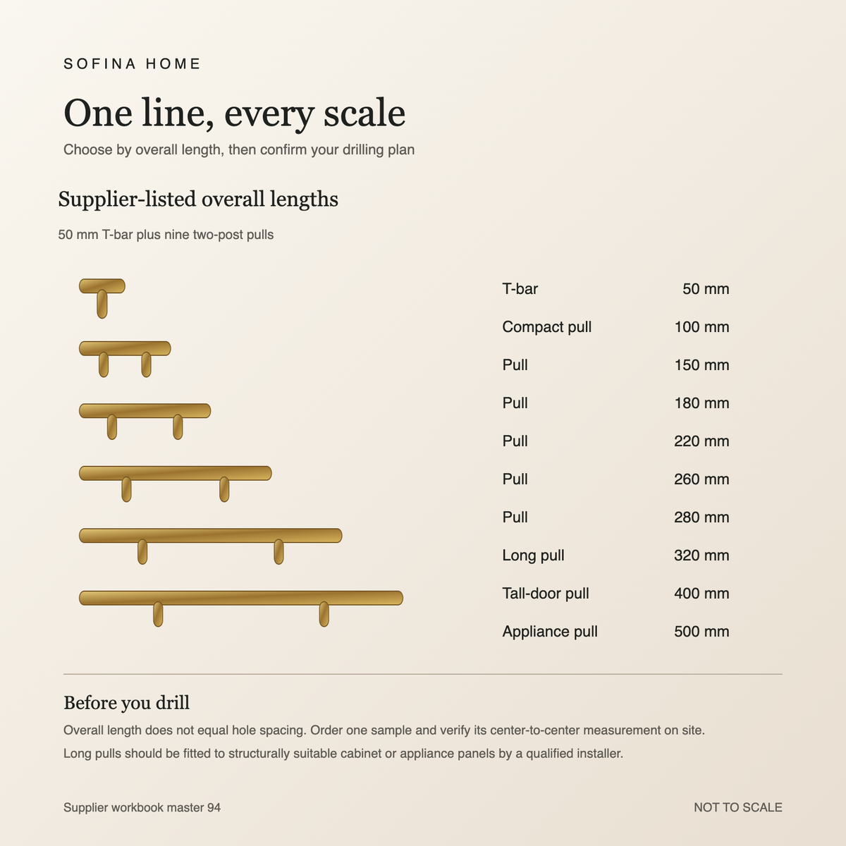 Linea Solid Brass T-Bar Cabinet Handle Family