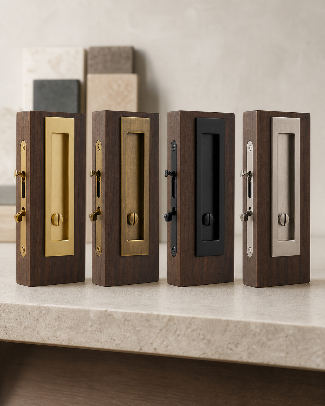 Lira Recessed Brass Pocket Door Set
