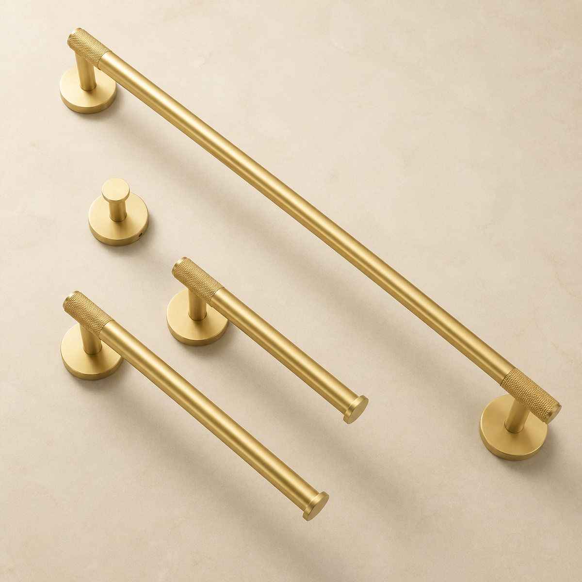 Tocco Knurled Brass Bathroom Hardware Family